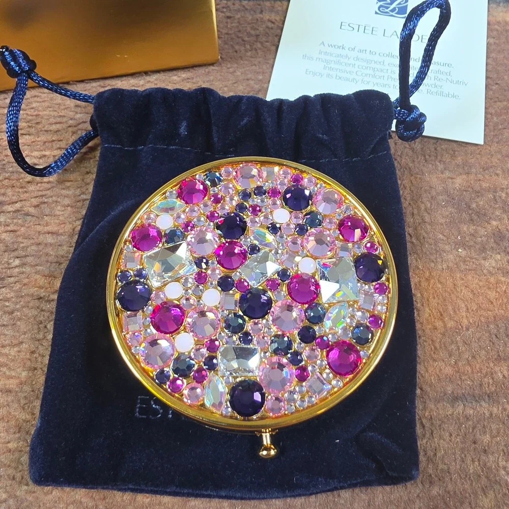 Estee Lauder Amethyst Treasure Compact Womens 8g Gold Good Jeweled Re-Nutriv